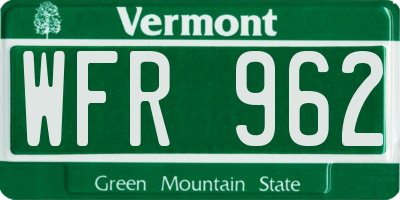 VT license plate WFR962
