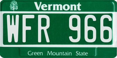VT license plate WFR966