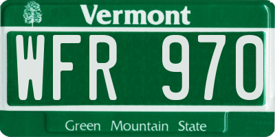 VT license plate WFR970
