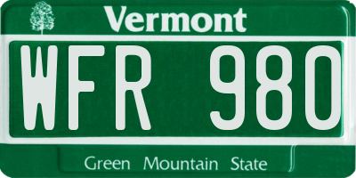 VT license plate WFR980