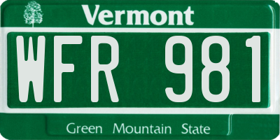 VT license plate WFR981