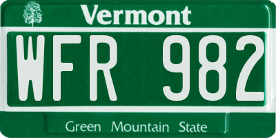 VT license plate WFR982