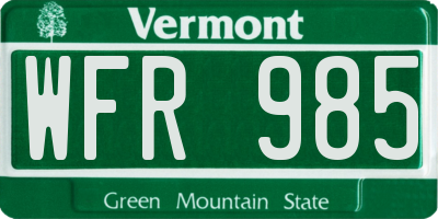 VT license plate WFR985