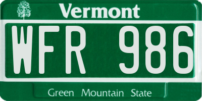 VT license plate WFR986