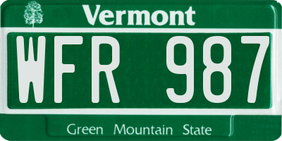 VT license plate WFR987