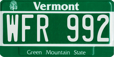 VT license plate WFR992