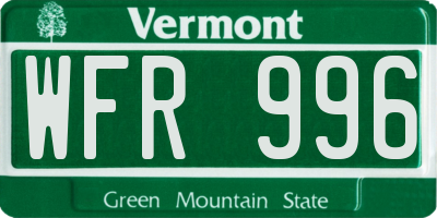 VT license plate WFR996