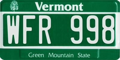 VT license plate WFR998