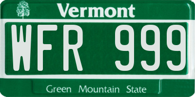 VT license plate WFR999