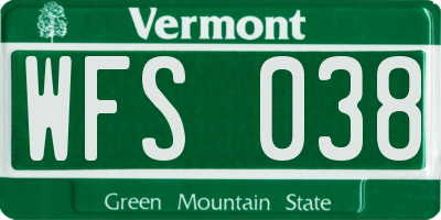 VT license plate WFS038