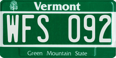VT license plate WFS092