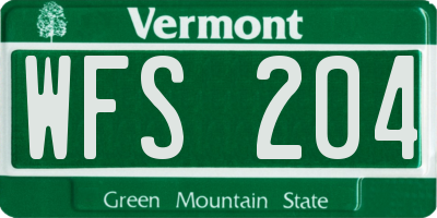 VT license plate WFS204