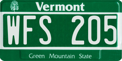 VT license plate WFS205