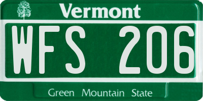 VT license plate WFS206