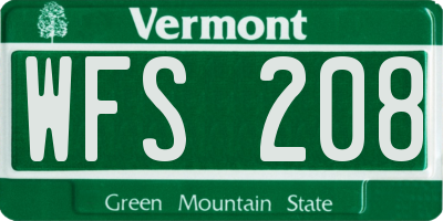 VT license plate WFS208