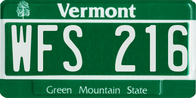 VT license plate WFS216