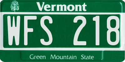 VT license plate WFS218