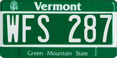 VT license plate WFS287