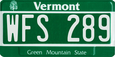 VT license plate WFS289