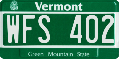 VT license plate WFS402