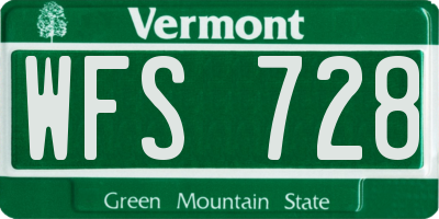 VT license plate WFS728