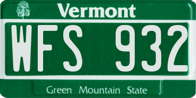 VT license plate WFS932