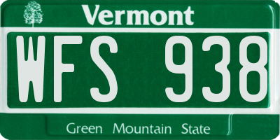 VT license plate WFS938