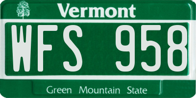 VT license plate WFS958