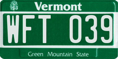 VT license plate WFT039