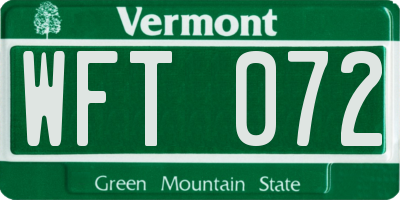 VT license plate WFT072