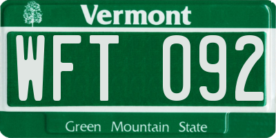 VT license plate WFT092
