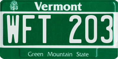 VT license plate WFT203