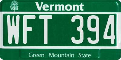 VT license plate WFT394