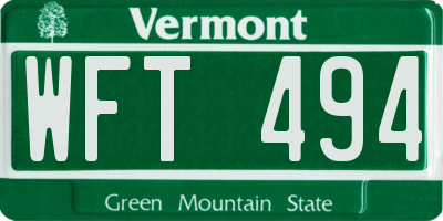 VT license plate WFT494
