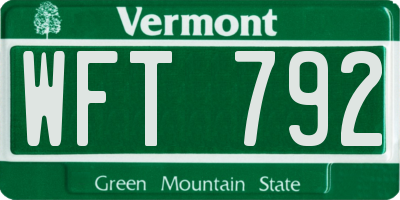 VT license plate WFT792