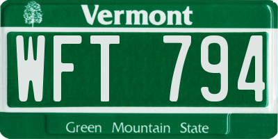 VT license plate WFT794