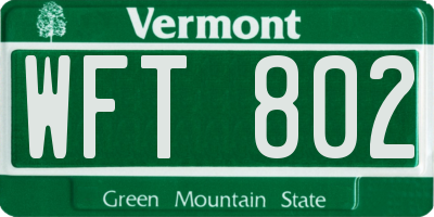 VT license plate WFT802