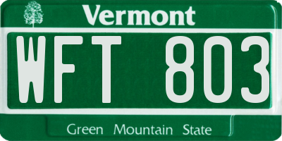 VT license plate WFT803