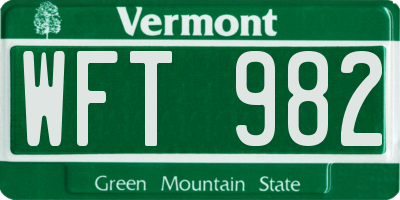 VT license plate WFT982