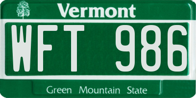 VT license plate WFT986