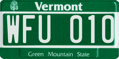 VT license plate WFU010