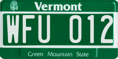 VT license plate WFU012