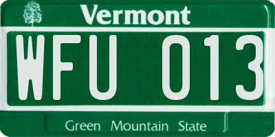 VT license plate WFU013