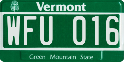 VT license plate WFU016