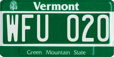 VT license plate WFU020