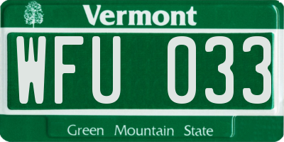 VT license plate WFU033