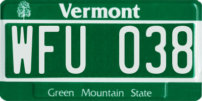 VT license plate WFU038