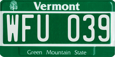 VT license plate WFU039