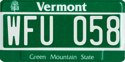 VT license plate WFU058