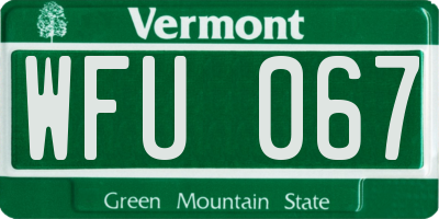 VT license plate WFU067